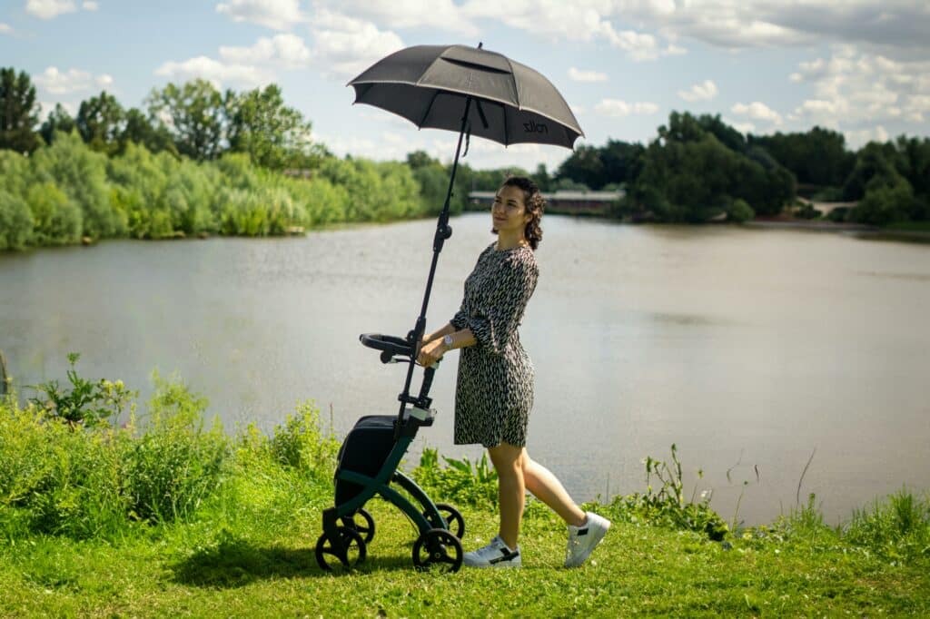 Rollator with an umbrella